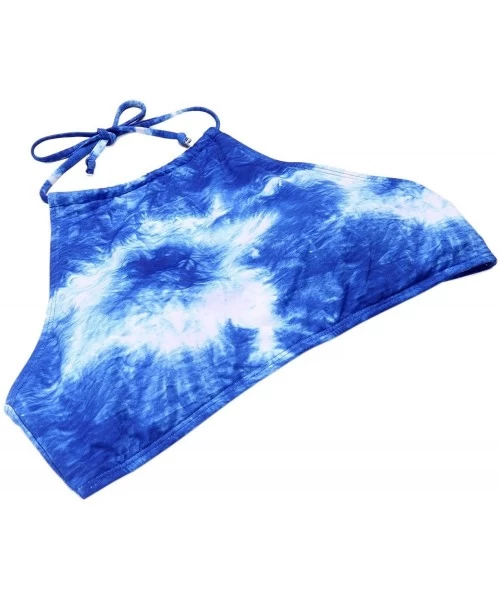 Sets Womens Two Piece Swimsuit Halter Tropical Leaves Print Bikini Sets - Blue 02 - CW184R452DN