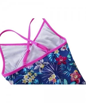 One-Pieces Girl's One Piece Bikini Swimwear Ruffle Swimsuits Cross Back Bathing Suits for Kid - Blue Floral - CM18UHKRNK5