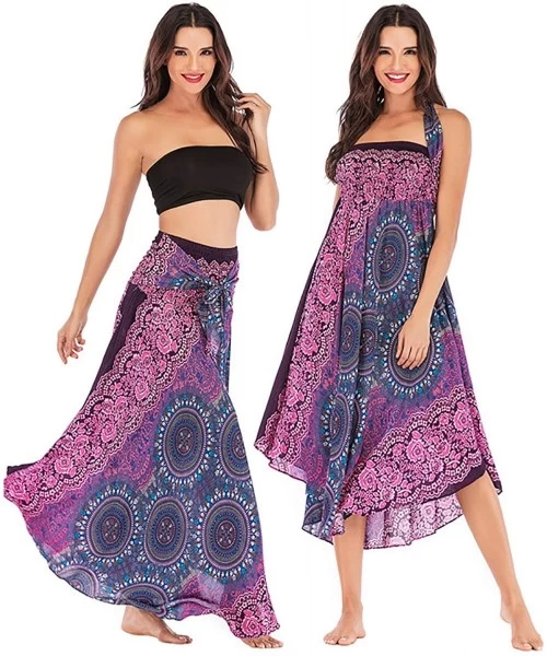 Cover-Ups Women's Long Hippie Bohemian Skirt Gypsy Dress Bohemian 2 in 1 Printed Beach Dress Skirt Cover Up Female Bikini Wra...