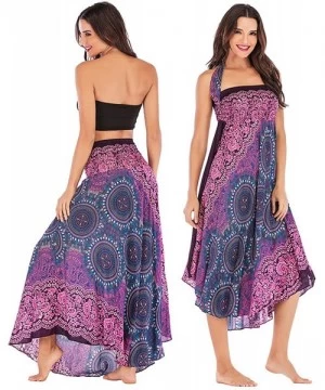 Cover-Ups Women's Long Hippie Bohemian Skirt Gypsy Dress Bohemian 2 in 1 Printed Beach Dress Skirt Cover Up Female Bikini Wra...