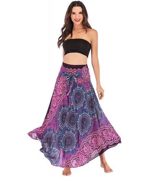 Cover-Ups Women's Long Hippie Bohemian Skirt Gypsy Dress Bohemian 2 in 1 Printed Beach Dress Skirt Cover Up Female Bikini Wra...