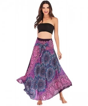 Cover-Ups Women's Long Hippie Bohemian Skirt Gypsy Dress Bohemian 2 in 1 Printed Beach Dress Skirt Cover Up Female Bikini Wra...