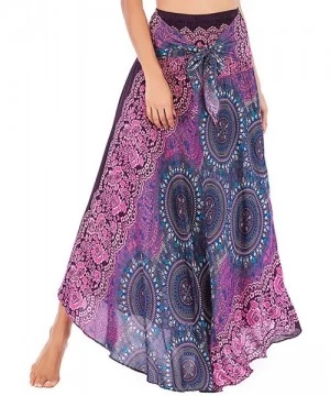 Cover-Ups Women's Long Hippie Bohemian Skirt Gypsy Dress Bohemian 2 in 1 Printed Beach Dress Skirt Cover Up Female Bikini Wra...