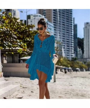 Cover-Ups Women Summer Swimsuit Bikini Beach Swimwear Cover up Pool Crochet Dress - Blue - C918RT5TUSA