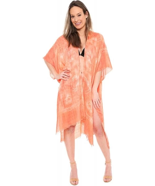 Cover-Ups Women's Summer Patterned Print Topper/Cover-Up/Kimono Open Front Outwear Beachwear Dress - Jp1592 Orange - CP195E2OT4D