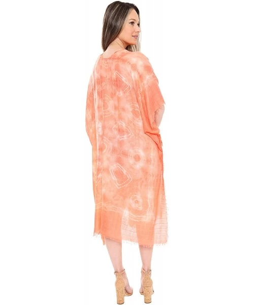 Cover-Ups Women's Summer Patterned Print Topper/Cover-Up/Kimono Open Front Outwear Beachwear Dress - Jp1592 Orange - CP195E2OT4D