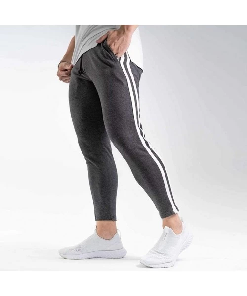 Rash Guards Men's Gym Jogger Pants Side Stripes Workout Tapered Ankle Length Sweatpants with Zipper Pockets - Gray - CV194TEOMOY