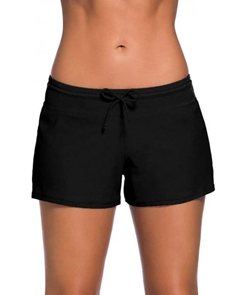 Tankinis Women Swim Shorts Solid Color Side Split Waistband Skort Bikini Bottom Plus Size S - 3XL - Black - CB18NTI60SK