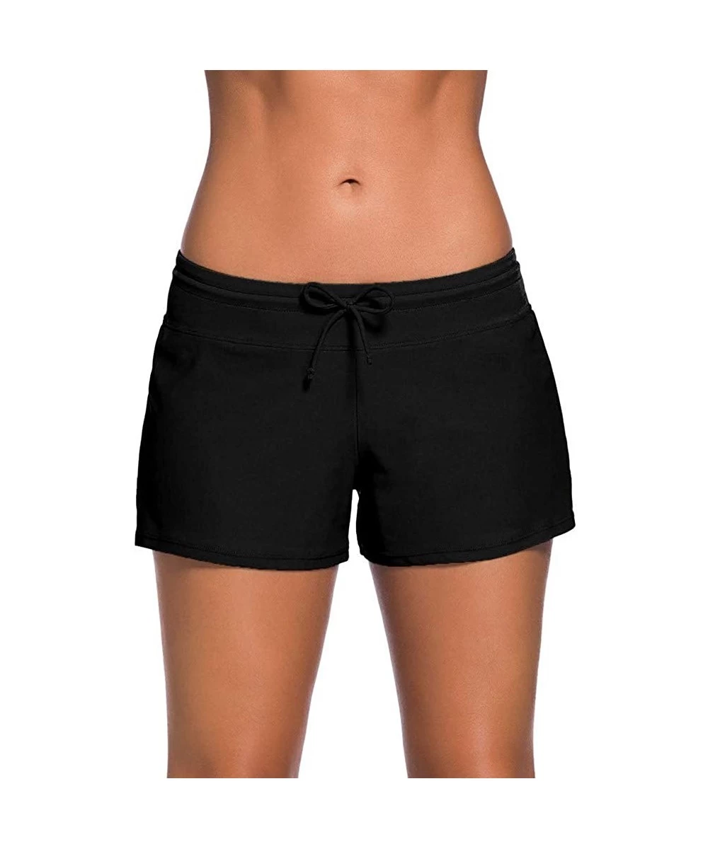 Tankinis Women Swim Shorts Solid Color Side Split Waistband Skort Bikini Bottom Plus Size S - 3XL - Black - CB18NTI60SK