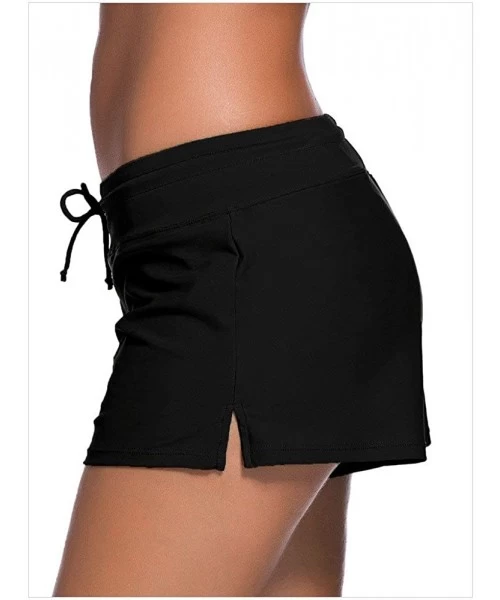 Tankinis Women Swim Shorts Solid Color Side Split Waistband Skort Bikini Bottom Plus Size S - 3XL - Black - CB18NTI60SK