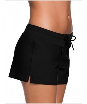 Tankinis Women Swim Shorts Solid Color Side Split Waistband Skort Bikini Bottom Plus Size S - 3XL - Black - CB18NTI60SK