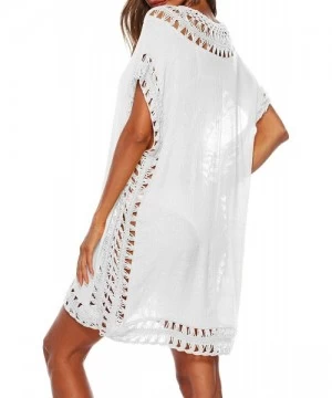 Cover-Ups Women Swimsuit Cover Ups V Neck Hollow Out Crochet Chiffon Kaftan Bikini Summer Beach Cover Up Dress - White - CE19...