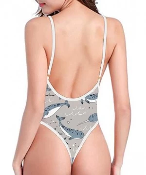 One-Pieces Hawaiian Style Women's One Piece Deep V Neck Backless Swimsuit Bathing Suit - Narwhal Lovers - CQ18Q707CK6