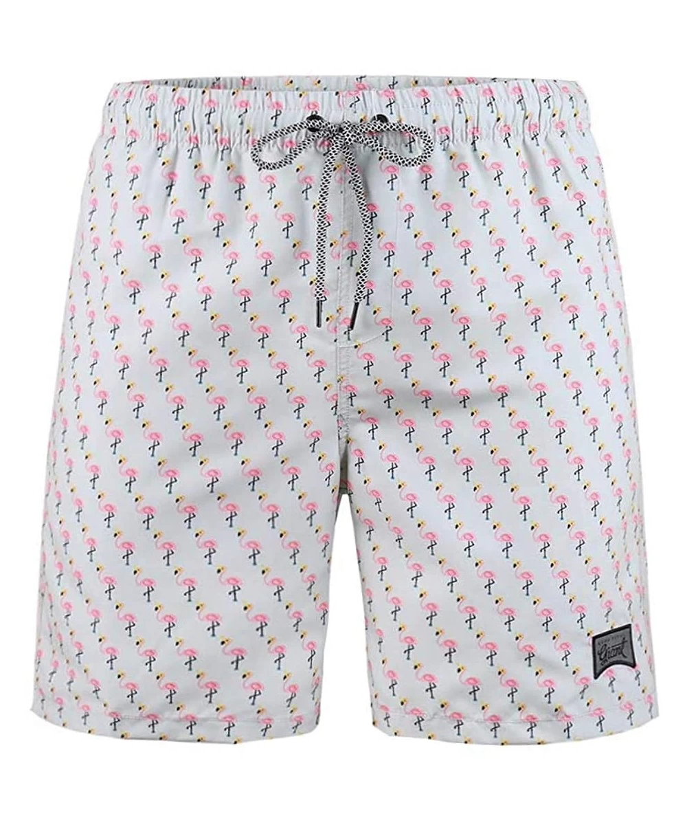 Trunks Men's Performance Swim Trunks Graphic With Pocket Mesh Lining - Flamingo-light Gray - CV18TMRATNO