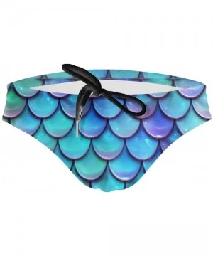 Briefs Men Boys Tie Rope Swim Briefs Triangle Bikini Swimwear - Sea Blue Mermaid Scales - CC19772CT06