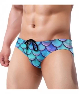 Briefs Men Boys Tie Rope Swim Briefs Triangle Bikini Swimwear - Sea Blue Mermaid Scales - CC19772CT06