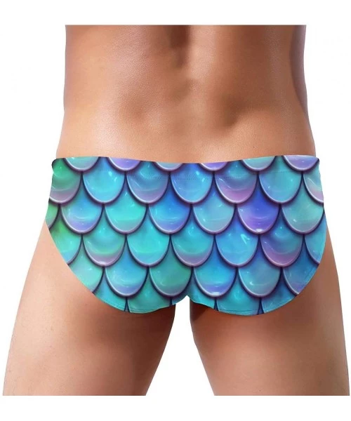 Briefs Men Boys Tie Rope Swim Briefs Triangle Bikini Swimwear - Sea Blue Mermaid Scales - CC19772CT06