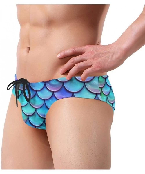 Briefs Men Boys Tie Rope Swim Briefs Triangle Bikini Swimwear - Sea Blue Mermaid Scales - CC19772CT06