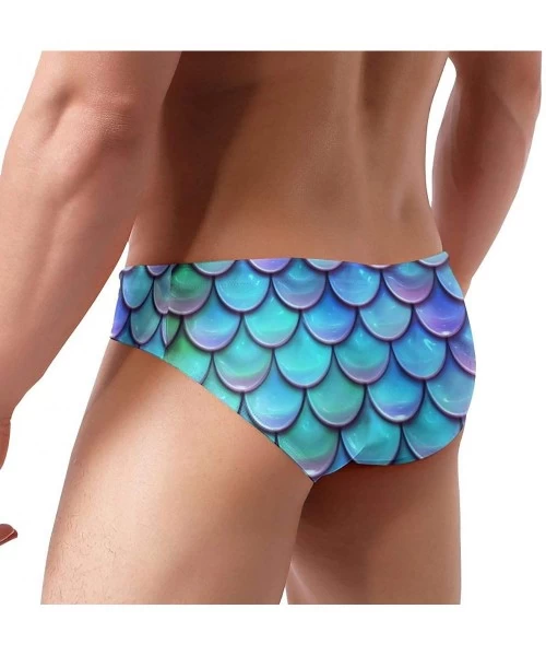 Briefs Men Boys Tie Rope Swim Briefs Triangle Bikini Swimwear - Sea Blue Mermaid Scales - CC19772CT06