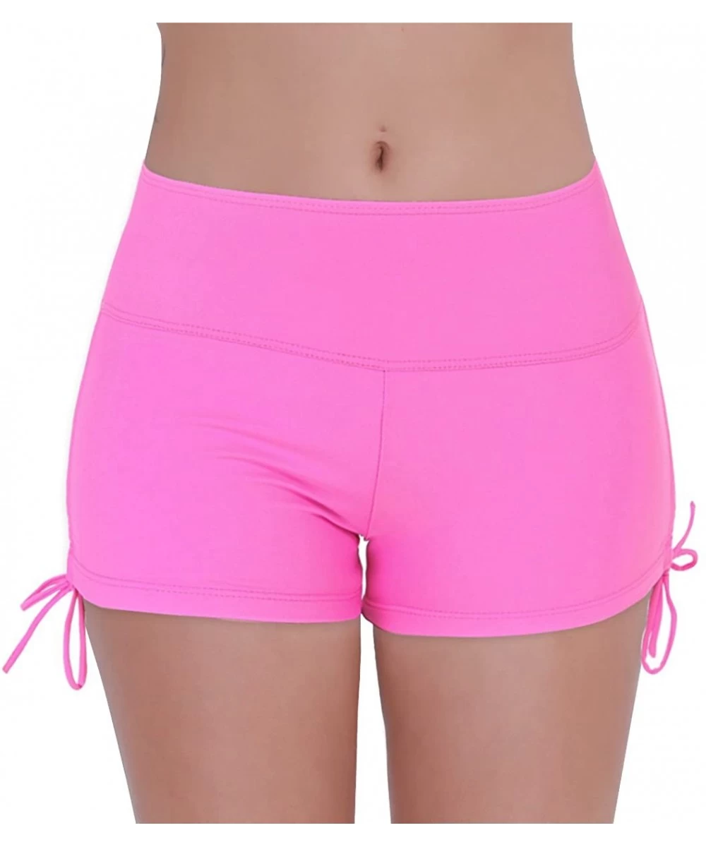 Board Shorts Women's Swim Boardshorts Beach Bikini Bottoms Short Swimwear with Side Ties - Hot Pink - CE18OA44L38