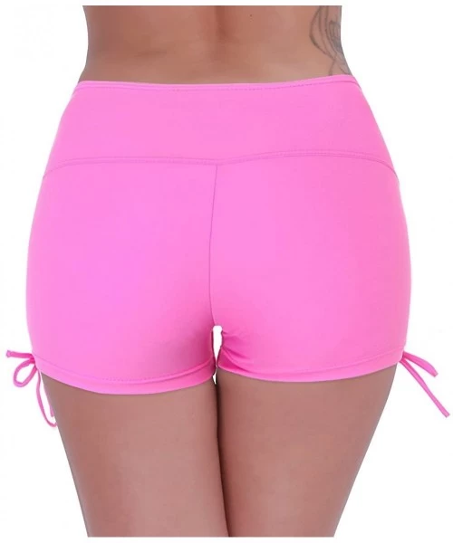 Board Shorts Women's Swim Boardshorts Beach Bikini Bottoms Short Swimwear with Side Ties - Hot Pink - CE18OA44L38