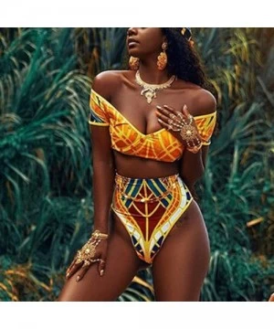 Racing Women Tribal Print Bikini African Two Piece Beachwear Cutout Bathing Suit Swimwear Ruffled Shoulder Straps Swimsuit - ...