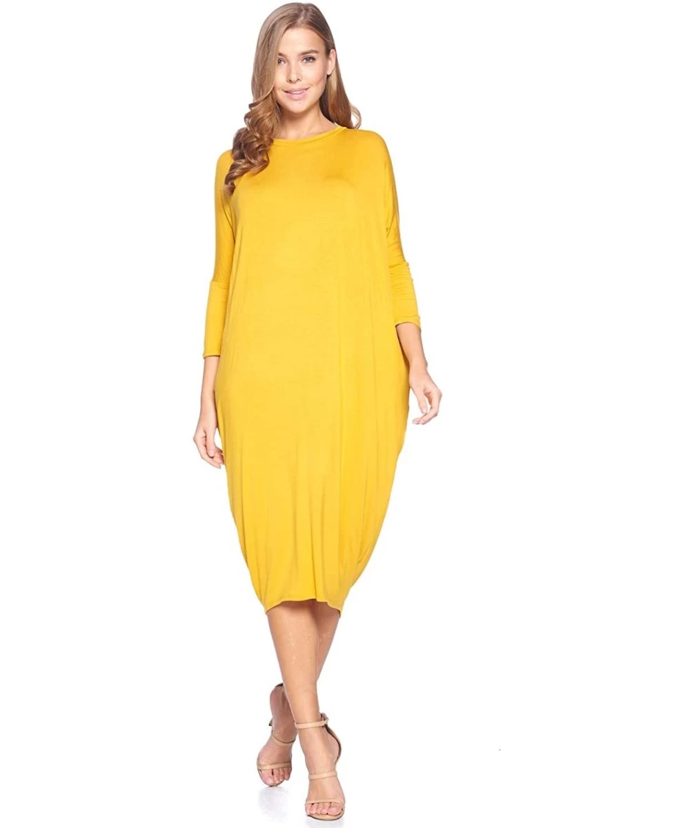 Cover-Ups Solid Long Sleeve Cover-Up Maxi Dress (S-2X) - Made in USA - Dark Yellow - CS18A56UDIS