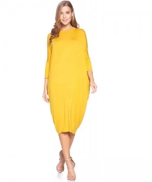 Cover-Ups Solid Long Sleeve Cover-Up Maxi Dress (S-2X) - Made in USA - Dark Yellow - CS18A56UDIS