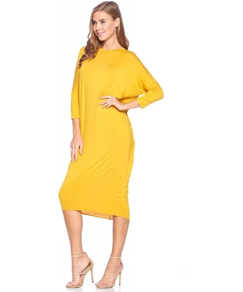 Cover-Ups Solid Long Sleeve Cover-Up Maxi Dress (S-2X) - Made in USA - Dark Yellow - CS18A56UDIS