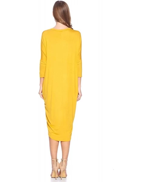 Cover-Ups Solid Long Sleeve Cover-Up Maxi Dress (S-2X) - Made in USA - Dark Yellow - CS18A56UDIS