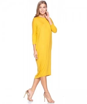 Cover-Ups Solid Long Sleeve Cover-Up Maxi Dress (S-2X) - Made in USA - Dark Yellow - CS18A56UDIS