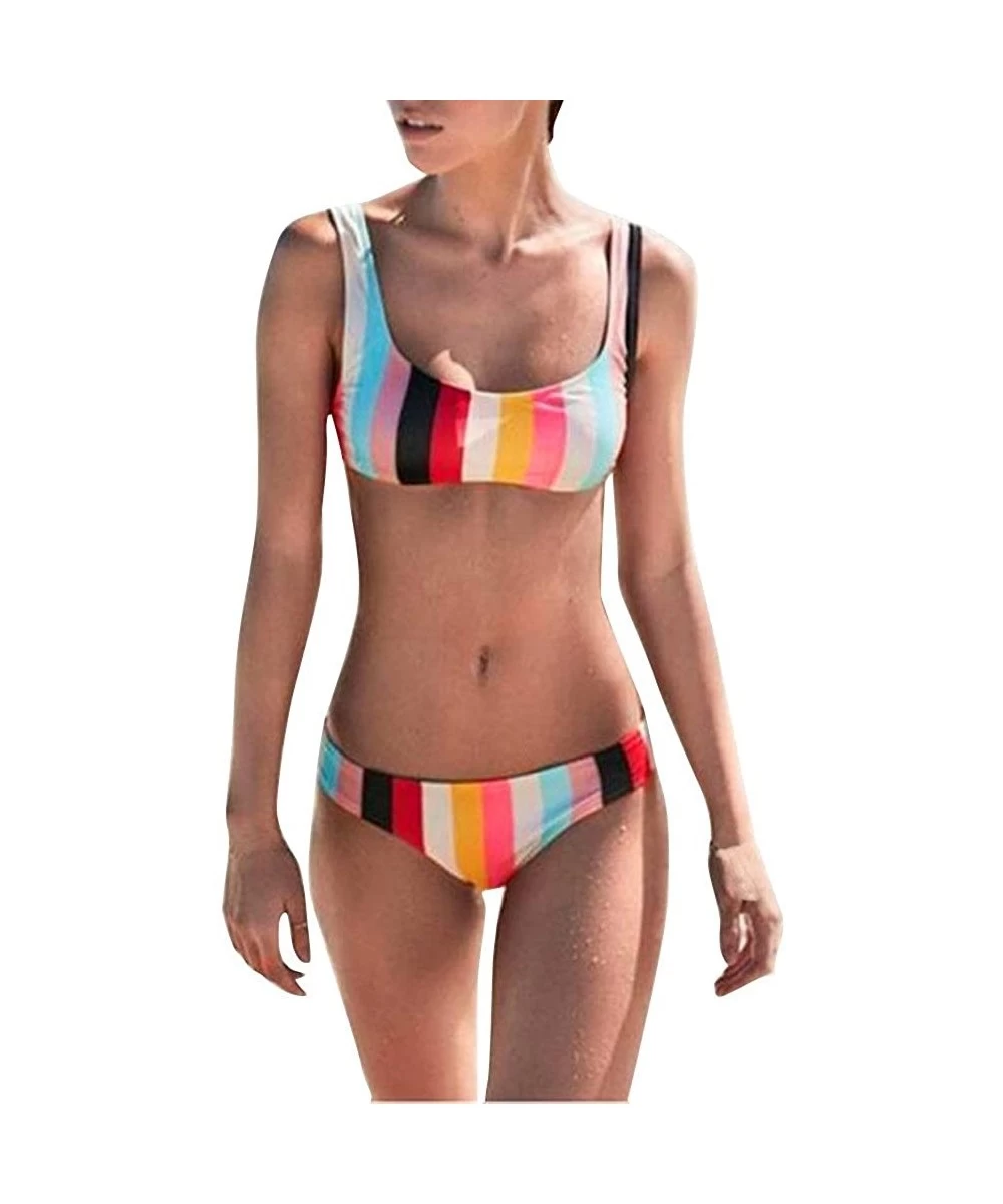 Sets Womens Sexy Bikini Swimsuit Two Piece Rainbow Push Up Padded Bra Swimwear Triangle Thong Side Tie Bottom Bathing Suit B ...