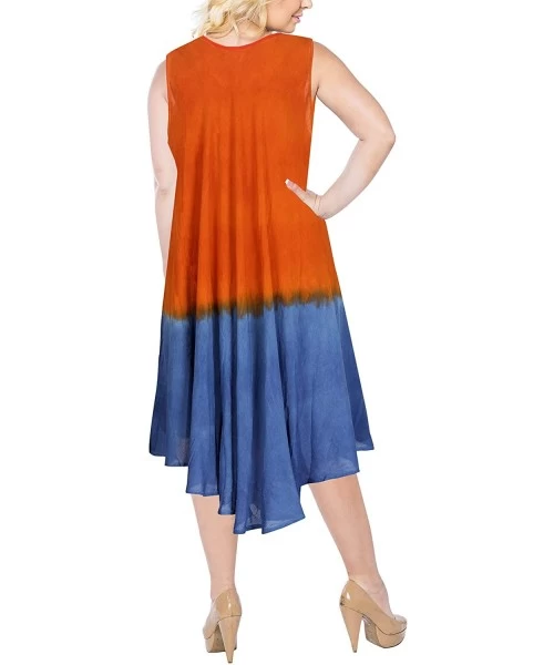 Cover-Ups Women Summer Casual Swing T-Shirt Dresses Beach Cover up Hand Tie Dye A - Navy Blue_u27 - CJ12DOQ4FMR