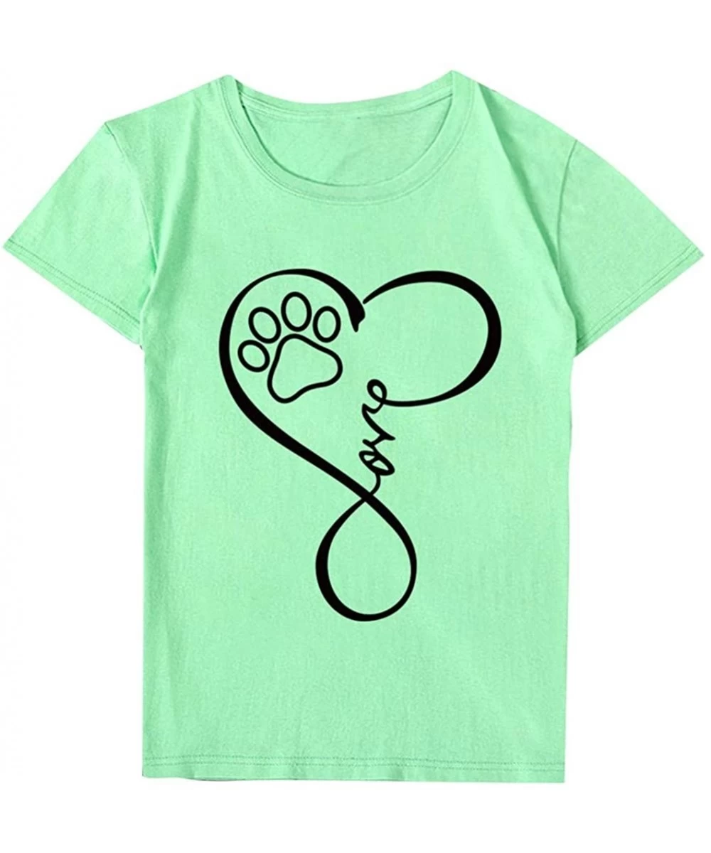 One-Pieces Women's Paw Print Tee Unisex Love T Shirt Soft Top for Animal Lovers Cat Dog Mom Plus Size - Green - CS197EHWH8L