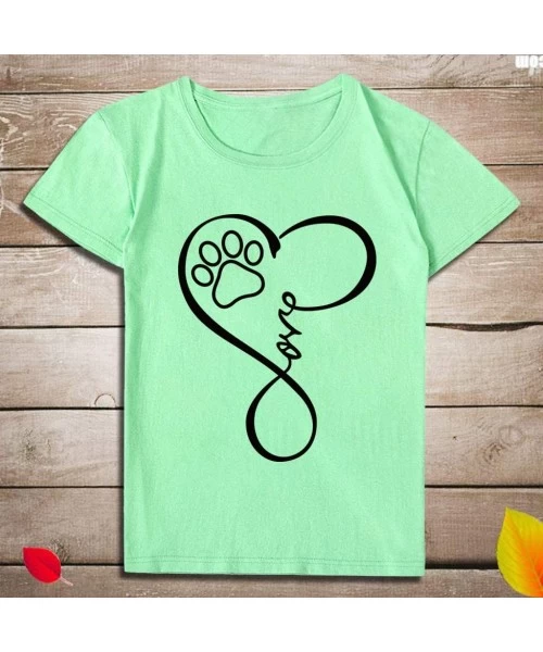 One-Pieces Women's Paw Print Tee Unisex Love T Shirt Soft Top for Animal Lovers Cat Dog Mom Plus Size - Green - CS197EHWH8L