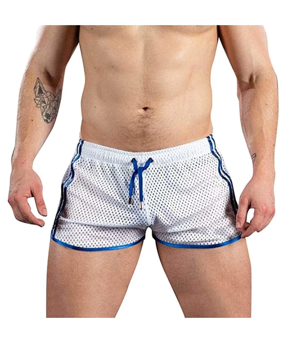 Briefs Summer Mens Mesh Breathable Quick Dry Swimsuits Boxer Briefs Underwear Beach Swim Trunks Board Shorts - White - CA196S...