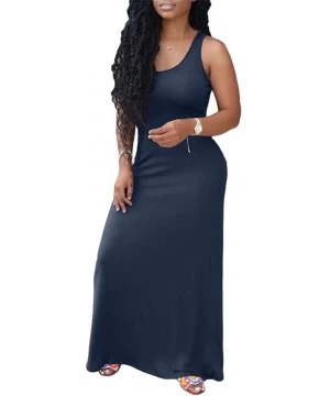 Cover-Ups Womens Casual Plain Maxi Long Dress Sexy Sleeveless Bodycon Summer Beach Swing Tank Dress Plus Size - Black - CF19C...