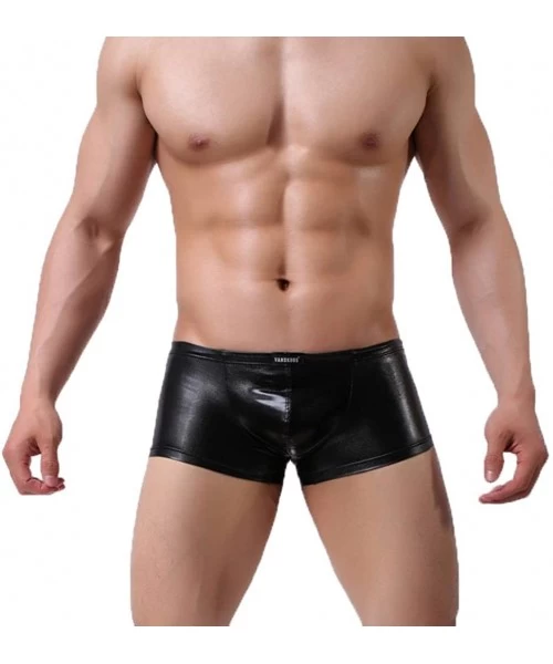 Briefs Mens Liquid Metallic Hot Body Boxer Swimsuit Waterproof - Black - C818E38WZW2