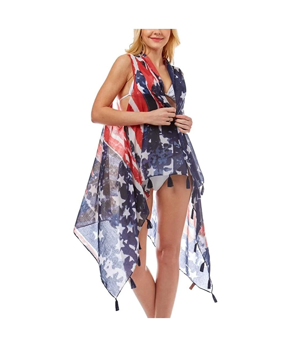 Cover-Ups Women Summer Beach Swimsuit Bikini Cover Up Kimono Cardigan - USA Flag - Vest - CX195AG3RSZ