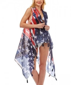 Cover-Ups Women Summer Beach Swimsuit Bikini Cover Up Kimono Cardigan - USA Flag - Vest - CX195AG3RSZ