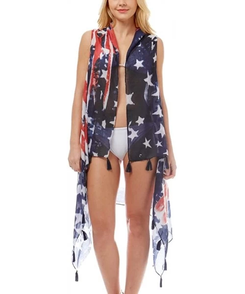 Cover-Ups Women Summer Beach Swimsuit Bikini Cover Up Kimono Cardigan - USA Flag - Vest - CX195AG3RSZ