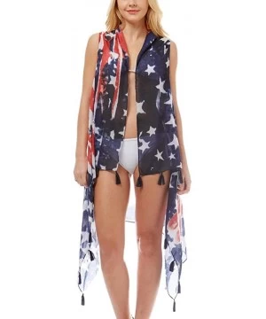 Cover-Ups Women Summer Beach Swimsuit Bikini Cover Up Kimono Cardigan - USA Flag - Vest - CX195AG3RSZ