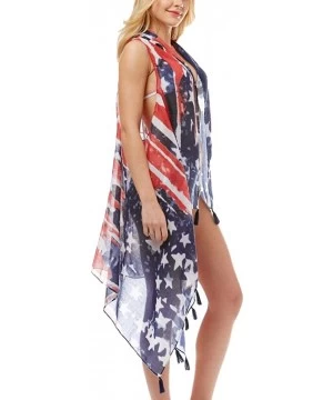 Cover-Ups Women Summer Beach Swimsuit Bikini Cover Up Kimono Cardigan - USA Flag - Vest - CX195AG3RSZ