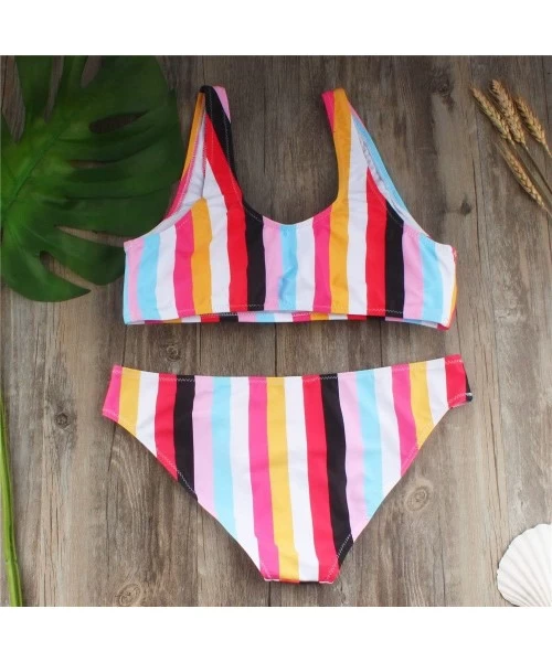 Sets Womens Sexy Bikini Swimsuit Two Piece Rainbow Push Up Padded Bra Swimwear Triangle Thong Side Tie Bottom Bathing Suit B ...