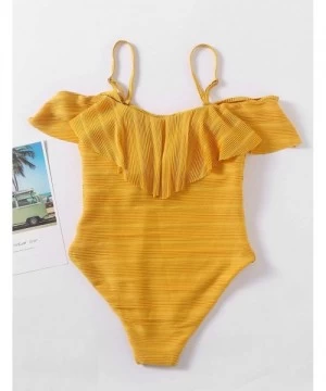 One-Pieces One Piece Bathing Suit Tummy Control Off Shoulder Swimsuits Flounce Ruffled Tankini - Yellow Bathing Suit - CY1903...