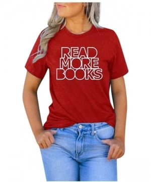 Racing Shirts for Women Teens Read More Books Print Funny Shirts Summer Cute T Shirt Junior Tops Girls Graphic Tees Red - CL1...