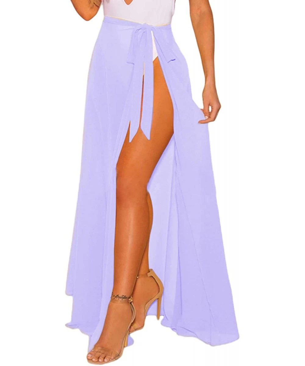 Cover-Ups Women's Swimsuit Cover Up Summer Beach Wrap Skirt Swimwear Bikini Cover-ups - 14-lilac-long - CN193UNRWIG