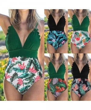 Cover-Ups Swimsuits for Women One Piece Tummy Control One Pieces Swimsuit High Neck Plunge Leaf Ruched Monokini Swimwear X3 b...