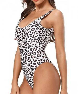 One-Pieces Women's Retro 80s/90s Inspired High Cut Low Back One Piece Swimwear Bathing Suits - Leopard-2 - C4194N4C97Y