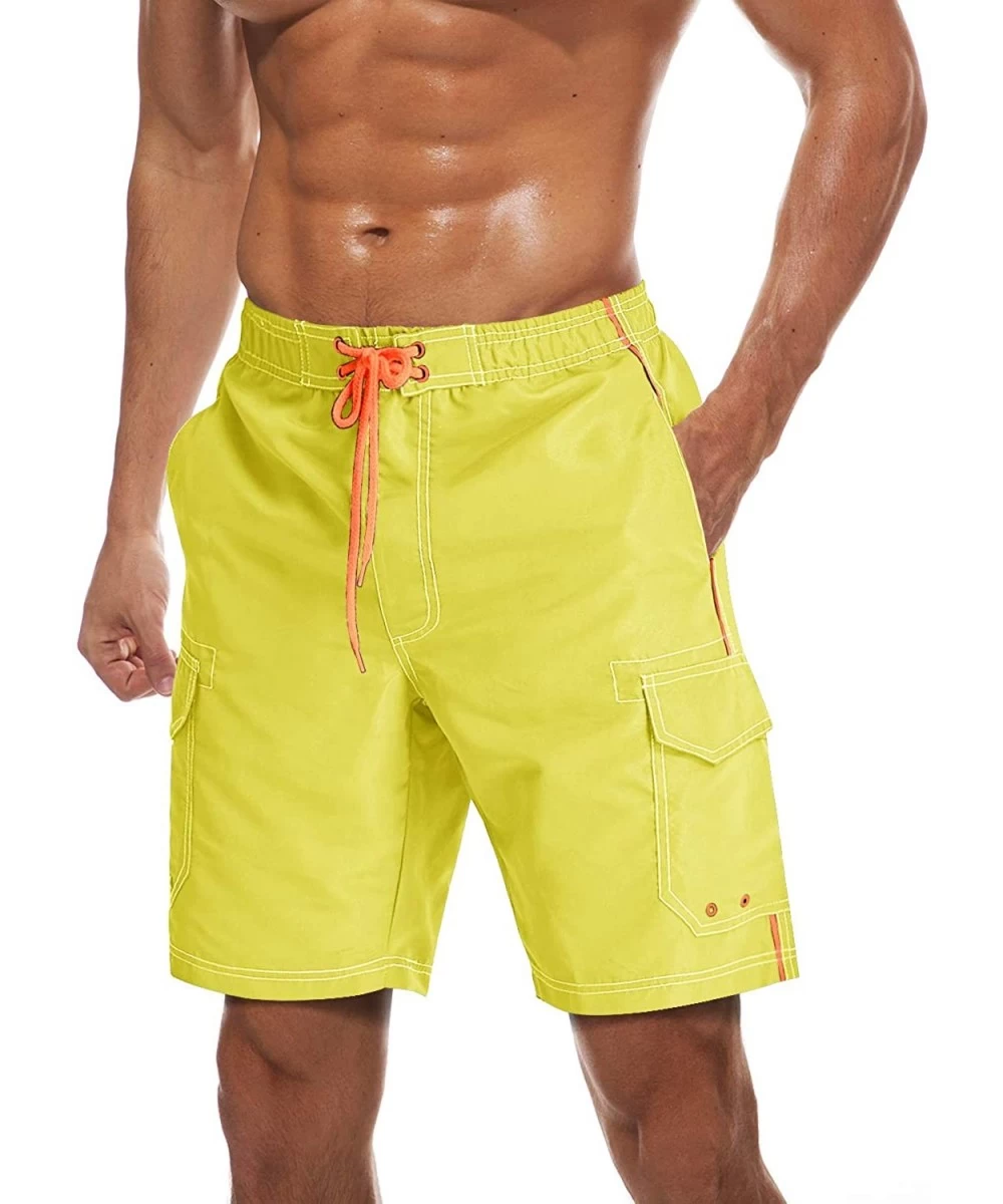 Trunks Men's Summer Quick Dry Swim Trunks Bathing Suit Shorts with Lining Men - Yellow - CJ196LYAOOG